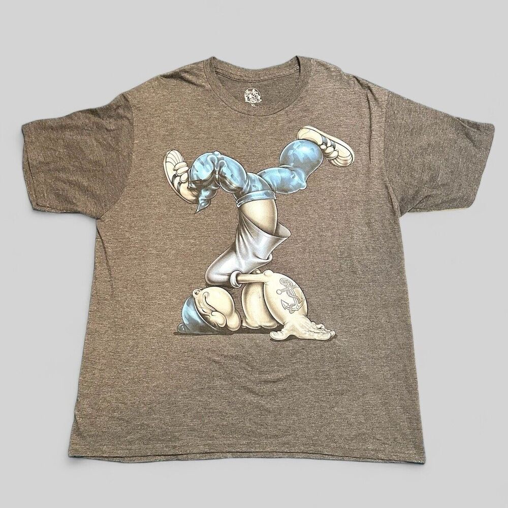 2013 Popeye Cartoon Breakdancing Big Print Rap Tee T-Shirt, Grey Size XL